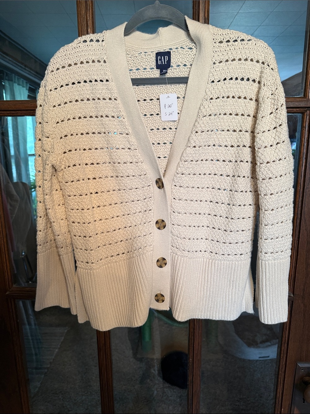 Gap Cream Crochet Knit Button Front Cardigan Sweater Cream Medium 100% Cotton